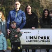 From  left, Louise Greena nd Esme (7) Fraser and Lindsay Gall with Rory (7) and Natalie Chateau with son Jack (3) at Linn Adventure Park. They are calling for more investment into facilites for kids with additional needs. STY..Pic Gordon Terris Herald