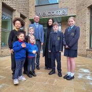 Neilston head Gerard Curley and St Thomas' head Marie Kane visiting the new campus with pupils back in December