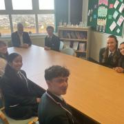 Arthur MP with St Luke’s High pupils discussing the report and school achievements