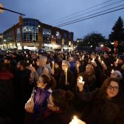 A crowd gathered to light candles in memory of victims of the Pittsburgh shooting
