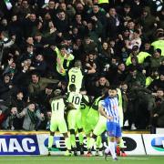 KILMARNOCK, SCOTLAND - FEBRUARY 17; Scott Brown of Celtic celebrates after he scores the winning goal during he Scottish Ladbrokes Premiership match between Kilmarnock and Celtic at Rugby Park on February 17, 2019 in Kilmarnock, Scotland. (Photo by Ian