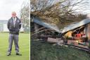 Keith White and the previous clubhouse wrecked by a falling tree
