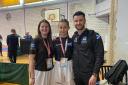 Megan Moore (left) and Lauren Kee with coach Ross Penman at the ITF European Championships