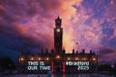 Photo shows the City of Culture slogan projected onto City Hall. Picture: Bradford 2025