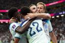 England celebrate after going ahead against Senegal (Mike Egerton/PA).