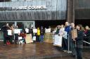 Protesters outside East Renfrewshire council buildings
