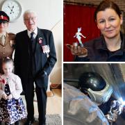 Sergeant Pammie McNeill with her six-year-old daughter and her grandad Livingstone Boyd MBE