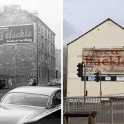 The old advert at The Arthurlie Inns and (left) a similar advert in Holmhead Street, Glasgow, in the 1960s