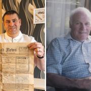 Douglas Craig discovered the old editions of the Barrhead News while going through the belongings of his late father-in-law Anthony Lindsay (right)