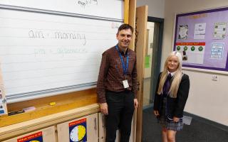 Barrhead teacher Peter Mullan with former pupil Amy Tasker